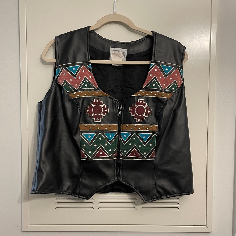 VINTAGE Western Collection Styles Customized Black Geometric Embellished Vest
